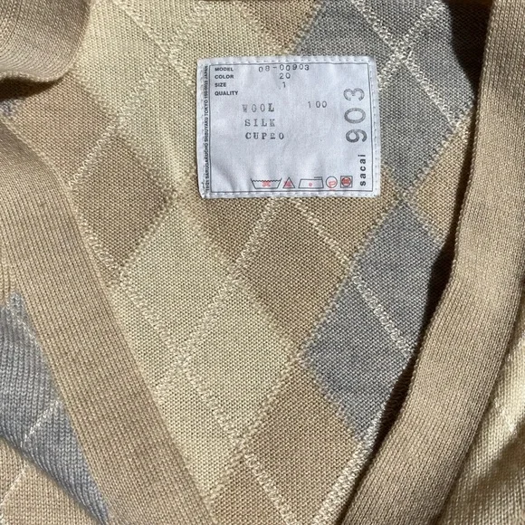 Authentic Sacai argyle ruffled cardigan cream grey - Picture 2 of 7
